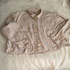 Everlane Cream Stripe Button-Down Shirt cropped